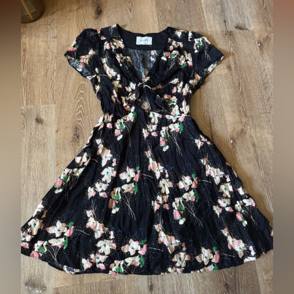 LOFT Black and Pink Floral Midi Dress
